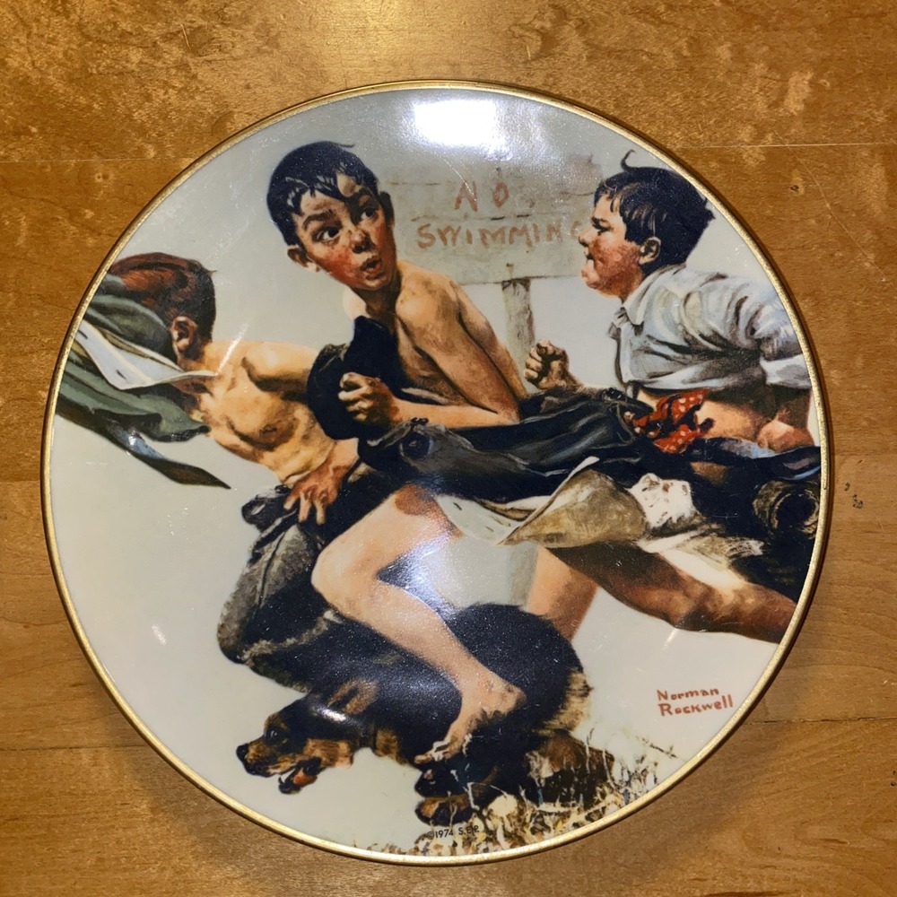 Norman Rockwell Vintage " No Swimming "‎ plate